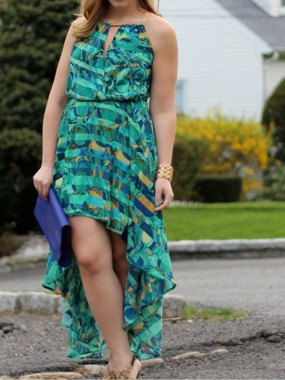 Teal & Blue High-Low Halter Dress